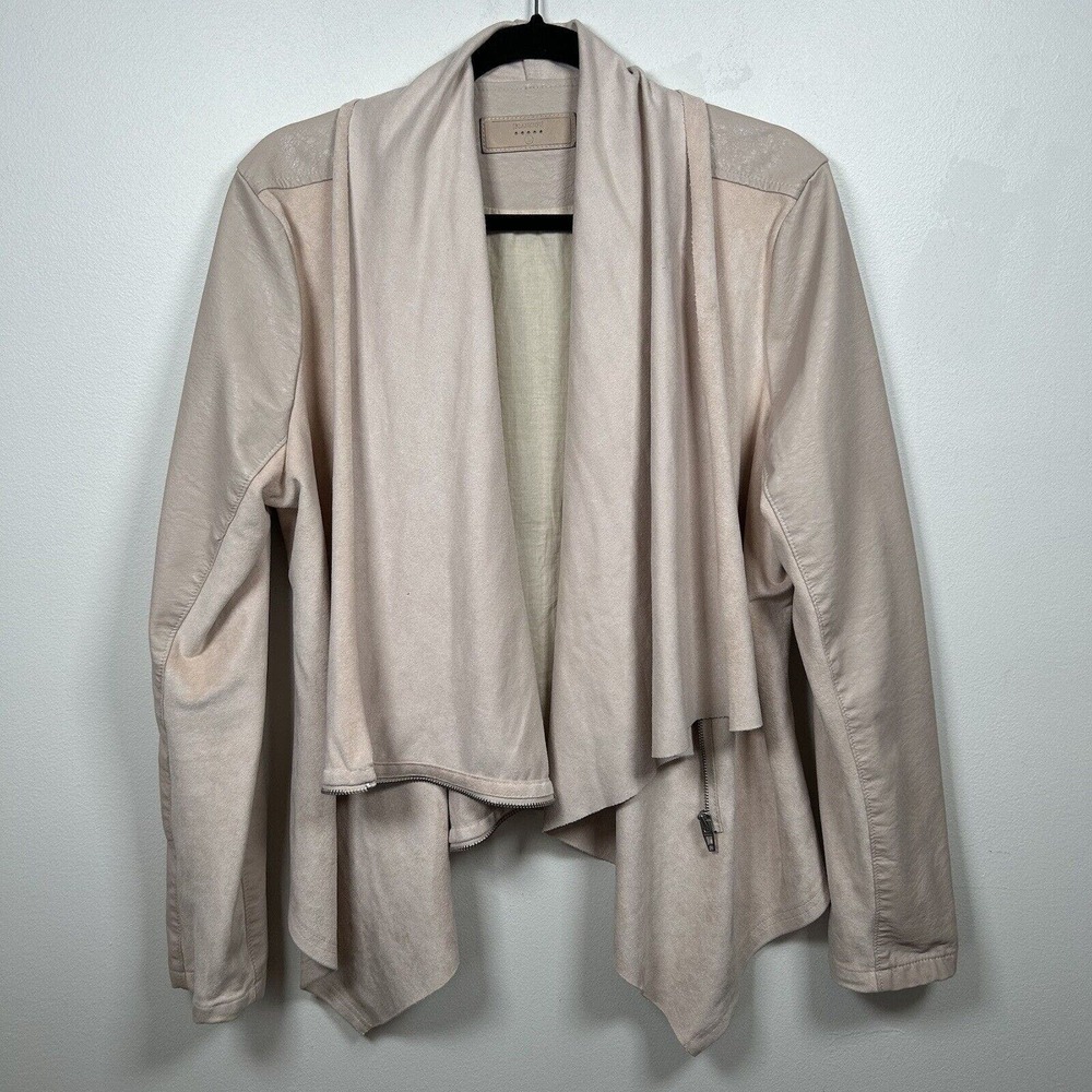 Blank NYC Mixed Media Faux Leather Draped Open Front Cardigan Jacket Size Large - Picture 2 of 8